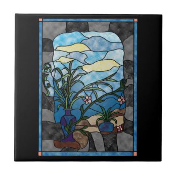 Flower Vase Plant Vintage Stained Glass Style Tile by terrymcclaryart at Zazzle