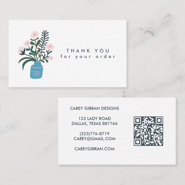 FLOWER VASE QR Code Order Thank You Custom Business Card (Front/Back)