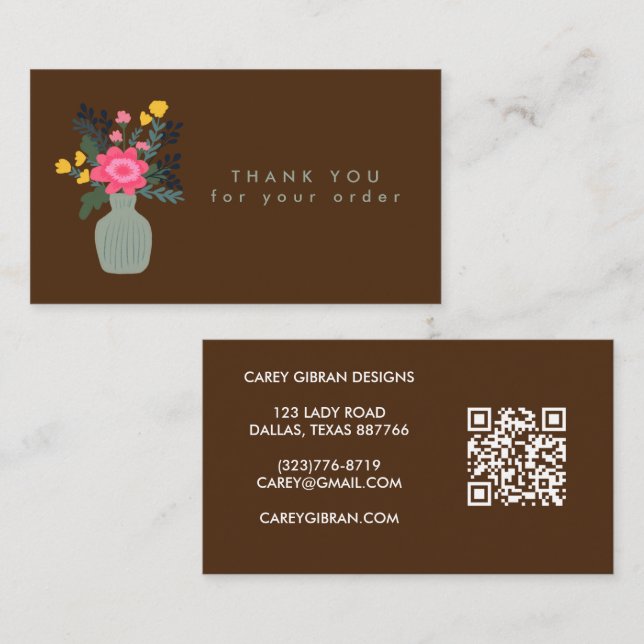 FLOWER VASE QR Code Order Thank You Custom Business Card (Front/Back)