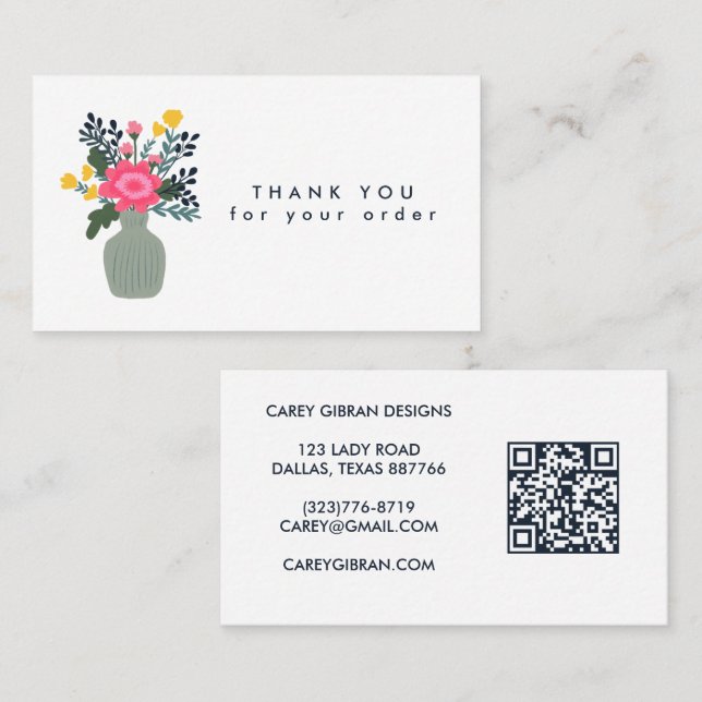FLOWER VASE QR Code Order Thank You Custom Business Card (Front/Back)