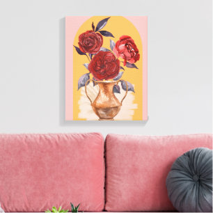 Flower Vase - Red Roses - Wrapped Canvas Print