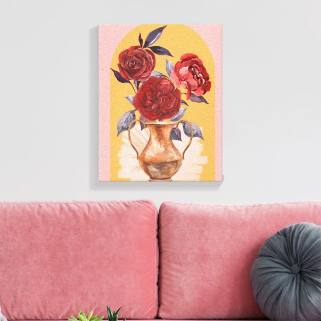 Flower Vase - Red Roses - Wrapped Canvas Print (Insitu(LivingRoom))