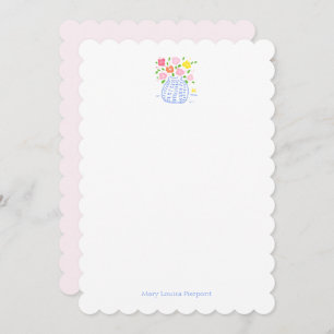 Flower Vase Scalloped Personalized Note Card