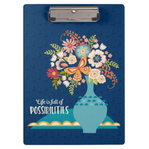 Flower Vase Stylish Blue Inspirational Quote Clipboard