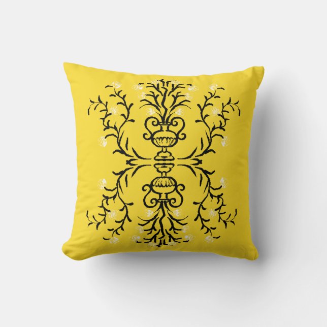 Flower Vase Yellow Tribal Throw Pillow (Front)
