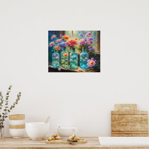 Flower vases filled with stunning, vibrant blooms poster