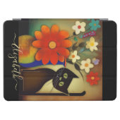 Flower Vases with Black Cat Artwork Add Name iPad Air Cover (Horizontal)