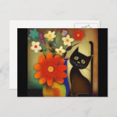 Flower Vases with Black Cat Artwork Postcard (Front/Back)