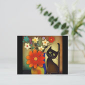 Flower Vases with Black Cat Artwork Postcard (Standing Front)