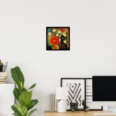 Flower Vases with Black Cat Artwork Poster (Home Office)