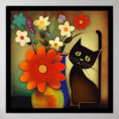 Flower Vases with Black Cat Artwork Poster (Front)