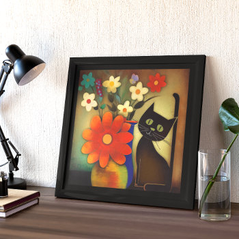 Flower Vases With Black Cat Artwork Poster by ironydesignphotos at Zazzle