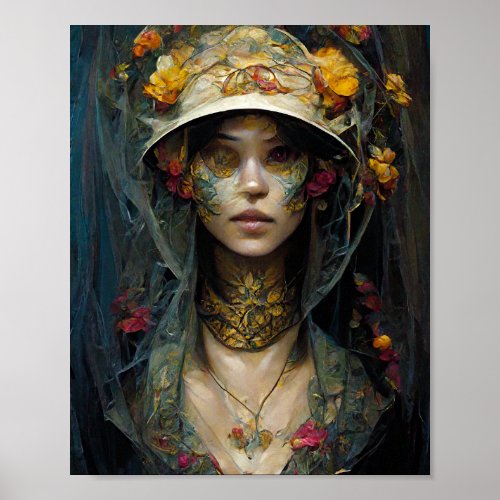 Flower Veil Dark Gothic Fantasy Art Poster