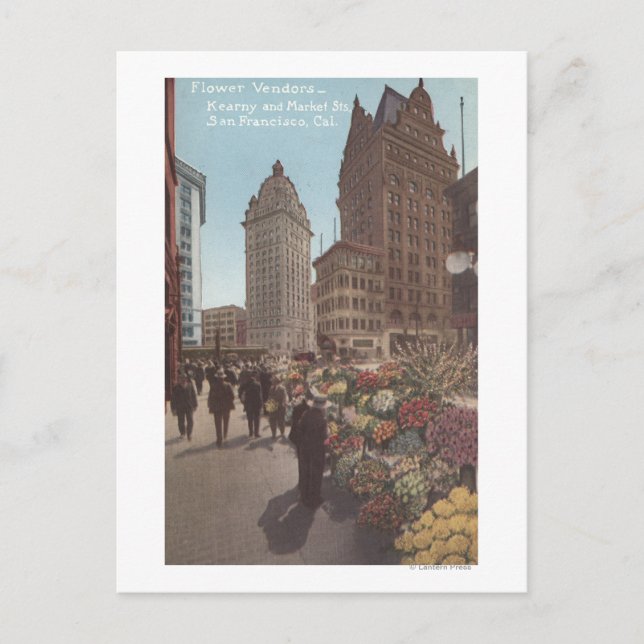 Flower Vendors, Kearny & Market Streets Postcard (Front)