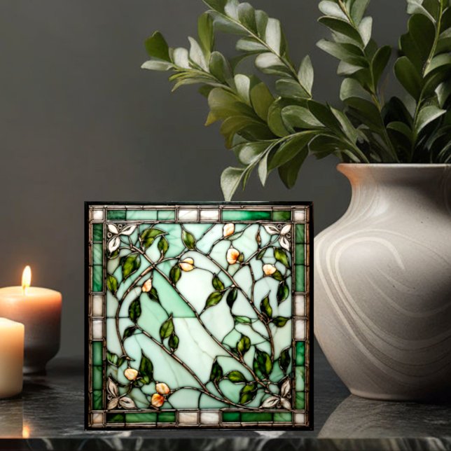 Flower Vine Stained-Glass Look Ceramic Tile (Creator Uploaded)