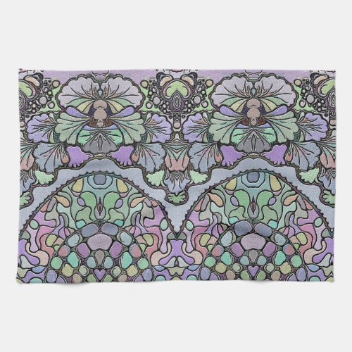 Flower vintage mosaic purple pansy floral elegant  kitchen towel