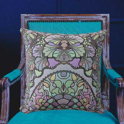Flower vintage mosaic purple pansy floral elegant  throw pillow