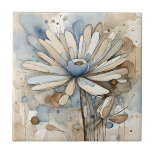 Flower Watercolor Abstract Beige Grey Ceramic Tile