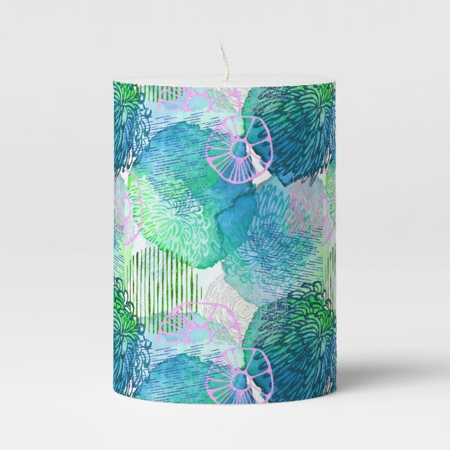 Flower watercolor floral modern abstract  pillar candle (Front)