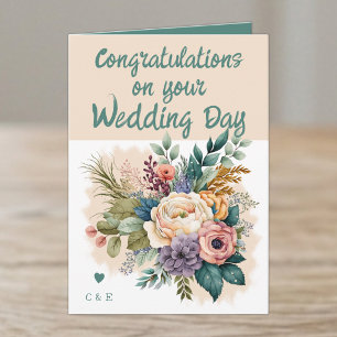 Flower Wedding Congratulations green peach Card