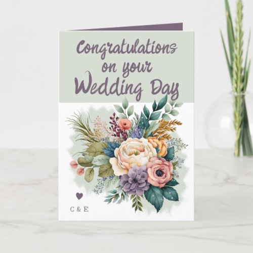 Flower Wedding Congratulations green purple Card