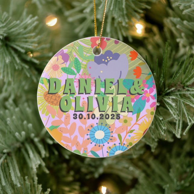 Flower Wedding Invitation Ceramic Ornament (Tree)