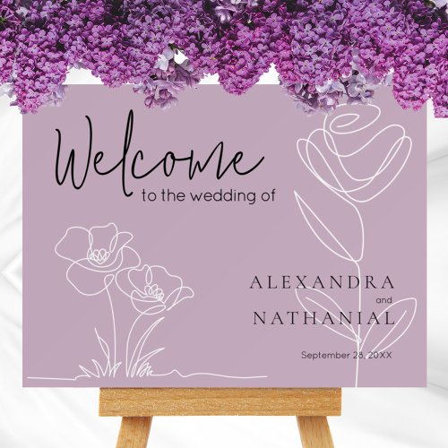 Flower Wedding Modern Purple Ceremony Welcome Sign