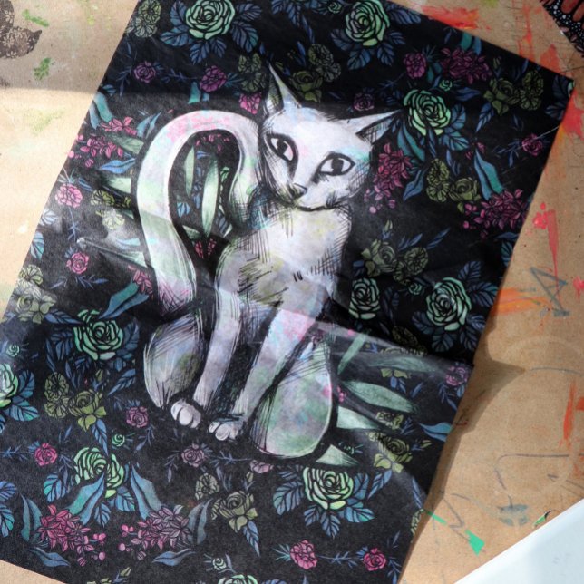 Flower White cat Caturday flowers                  Tissue Paper (Creator Uploaded)