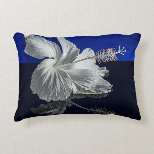 Flower White Hibiscus on Blue Background Accent Pillow