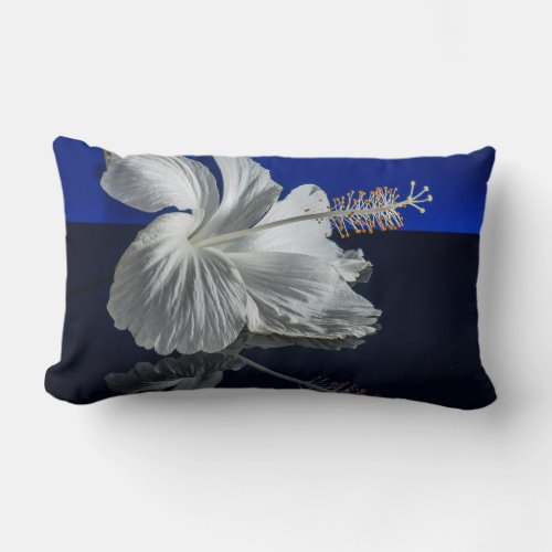 Flower White Hibiscus on Blue Background Lumbar Pillow