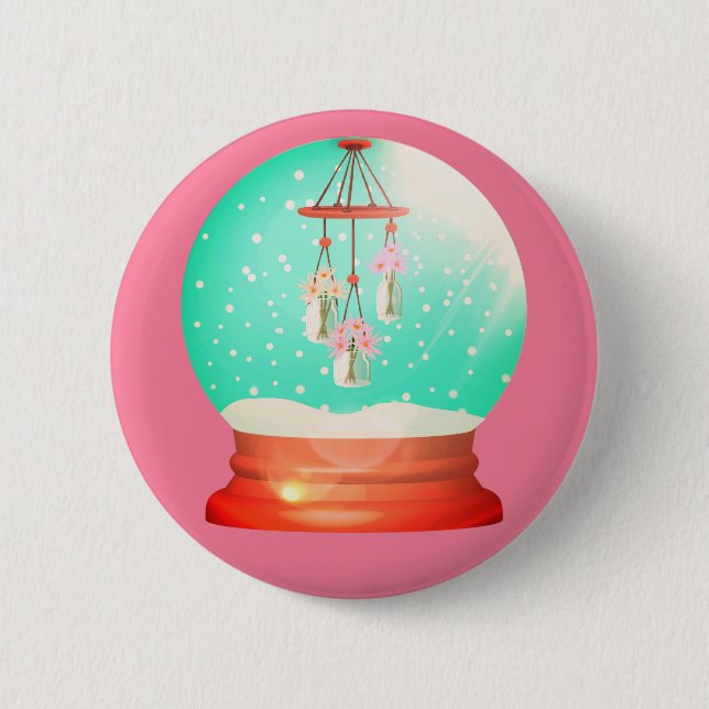 Flower windchime snow globe cute winter pink button (Front)