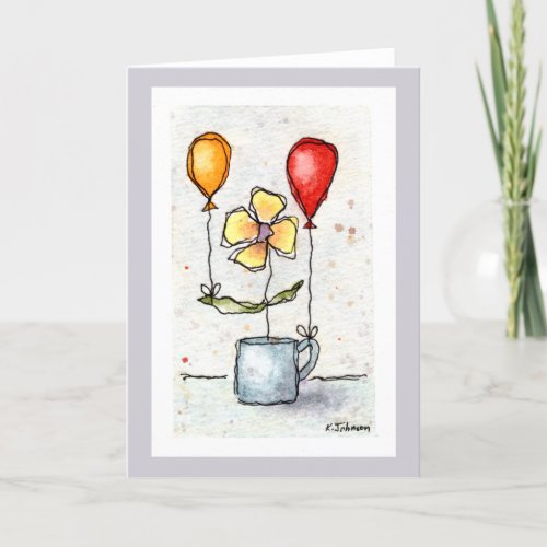 Flower with Balloons Watercolor Greeting Card