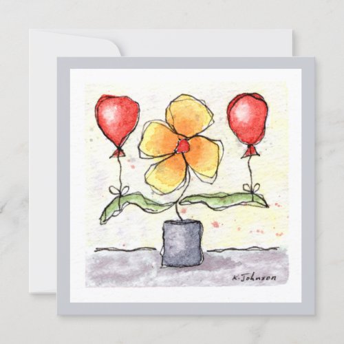Flower with Balloons Watercolor Greeting Card