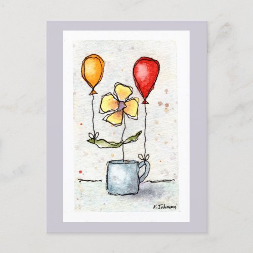 Flower with Balloons Watercolor Postcard