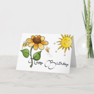 Flower with Bees Happy Birthday Card