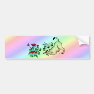 Flower with Heart, Puppy & Butterfly Bumper Sticker