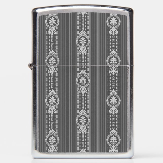 Flower with laurel wreath in grey small zippo lighter (Front)