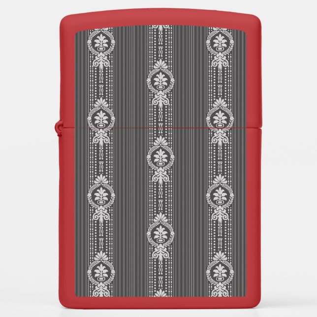 Flower with laurel wreath in grey small zippo lighter (Front)