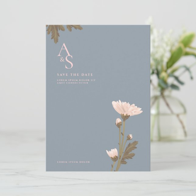 Flower with Pink and Blue Theme Wedding Invitation (Standing Front)