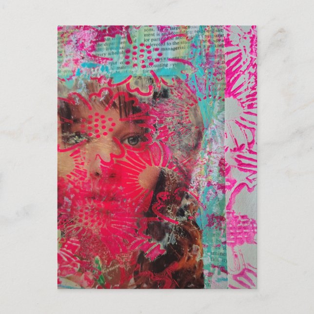 Flower Woman Mixed Media Collage  Postcard (Front)