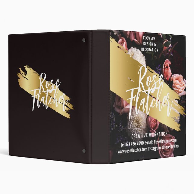 Flower Workshop Black Gold 3 Ring Binder (Background)