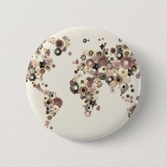 Flower World Map Sepia Button (Front)