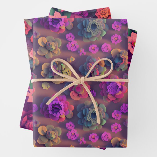 Flower Wrapping Paper - Dark Pink Floral Voxel (In situ)
