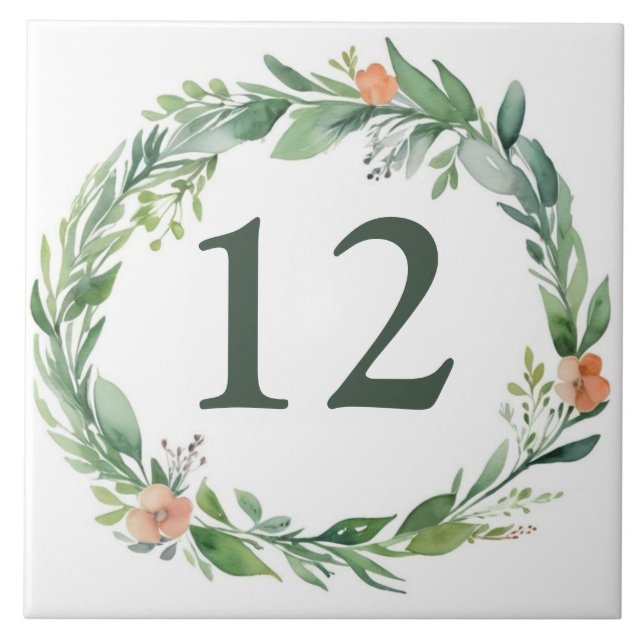 Flower Wreath Custom House Number Plate Sign Ceramic Tile (Front)
