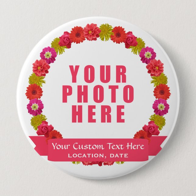 Flower Wreath custom photo & text button (Front)