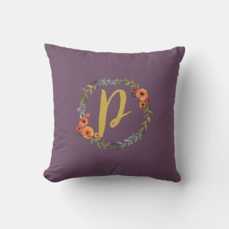 Flower Wreath Gold Monogram Initial P Cushion