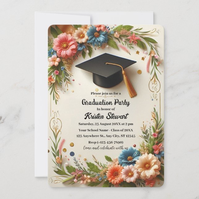 Flower Wreath Graduation Party Invitation (Front)