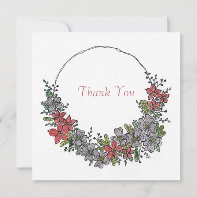 Flower wreath hand drawn Thank You (Front)