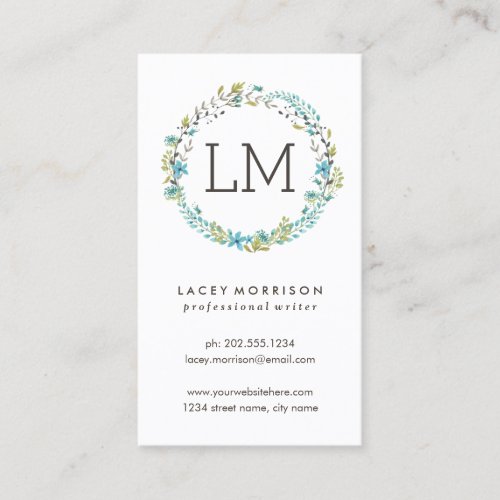 Flower Wreath | Modern Blue Floral Business Card