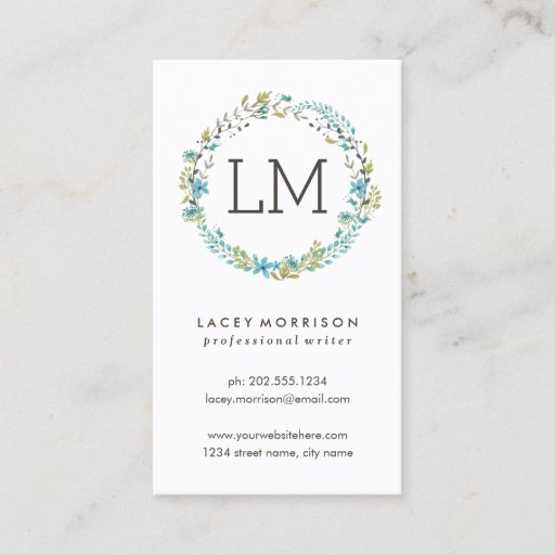 Customizable Flower Wreath | Modern Blue Floral Business Card